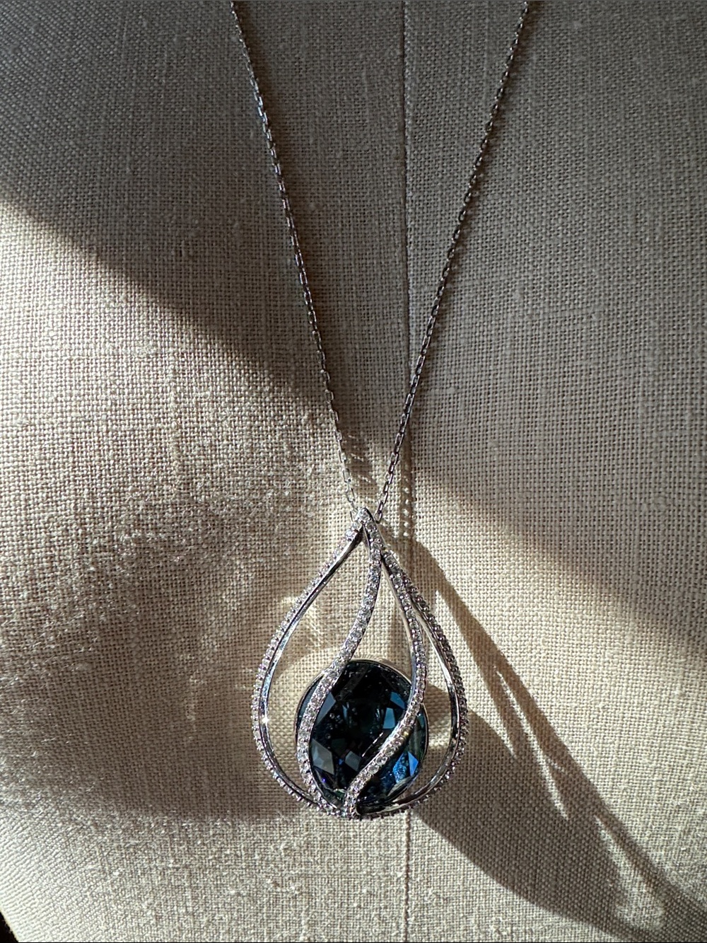 Swarovski Teardrop Pendant Necklace with Deep Blue Crystal